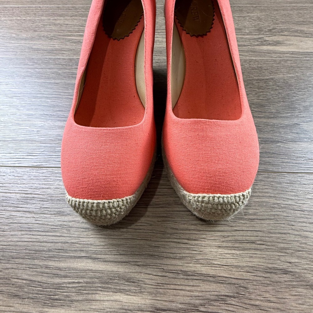 J.Crew Seville Women's Espadrille Wedges Coral Size 8 Spring Round Toe 3.5" Heel - Picture 2 of 12